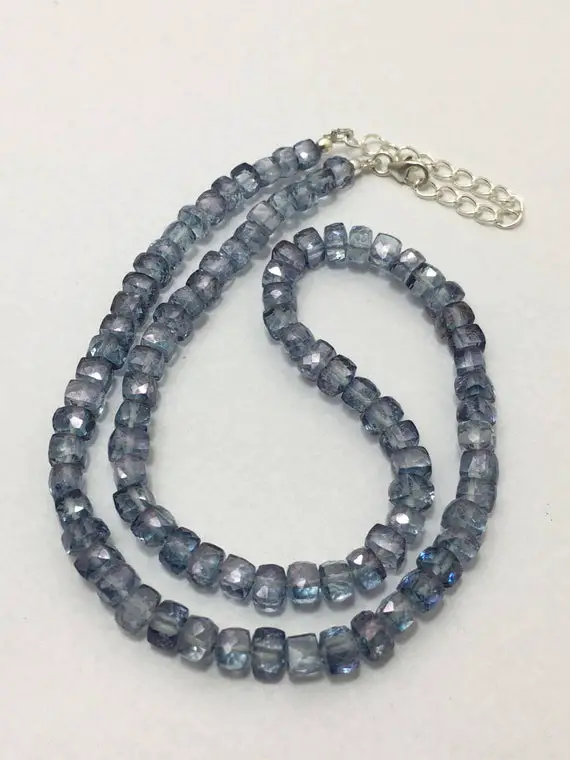 Exquisite Natural Grey Topaz Necklace Faceted Cut Box 5to6mm Grey Gemstone Beads Cube Shape Topaz Semiprecious Stones Women Beaded Necklace.
