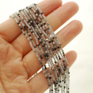 Shop Tourmalinated Quartz Beads! High Quality Grade A Natural Tourmalinated Quartz Semi-Precious Gemstone FACETED Round Beads – 1.8mm – 15.5" strand | Natural genuine faceted Tourmalinated Quartz beads for beading and jewelry making.  #jewelry #beads #beadedjewelry #diyjewelry #jewelrymaking #beadstore #beading #affiliate #ad