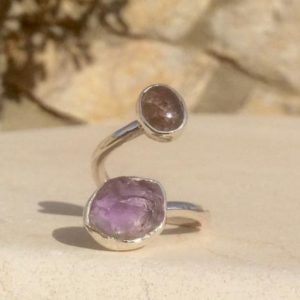 Shop Tourmaline Rings! Tourmaline Silver Ring, Two Gemstone Adjustable Ring, Gift for Wife or Girlfriend | Natural genuine Tourmaline rings, simple unique handcrafted gemstone rings. #rings #jewelry #shopping #gift #handmade #fashion #style #affiliate #ad