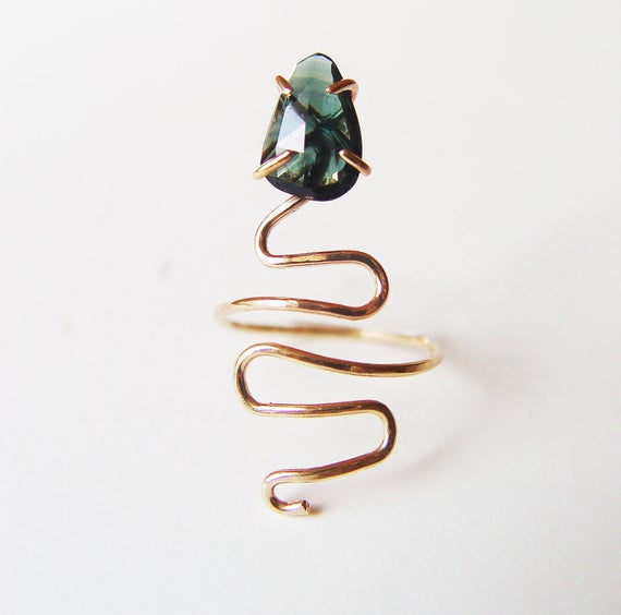 Tourmaline Snake Gold Ring. Tourmaline Serpent Ring.