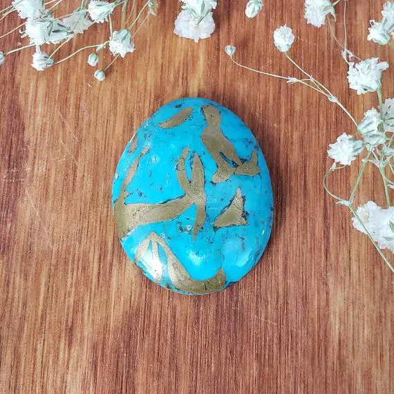 Natural Turquoise Cabochon, Large Blue And Copper Oval Crystal For Jewelry Making Or Crystal Grids 2tq