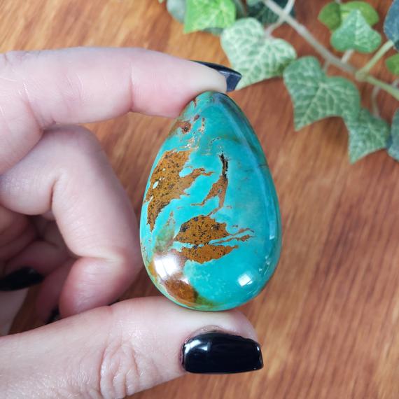 Turquoise Cabochon, Large Green Teardrop Gemstone For Fine Jewelry Making Or Crystal Grids 13tq