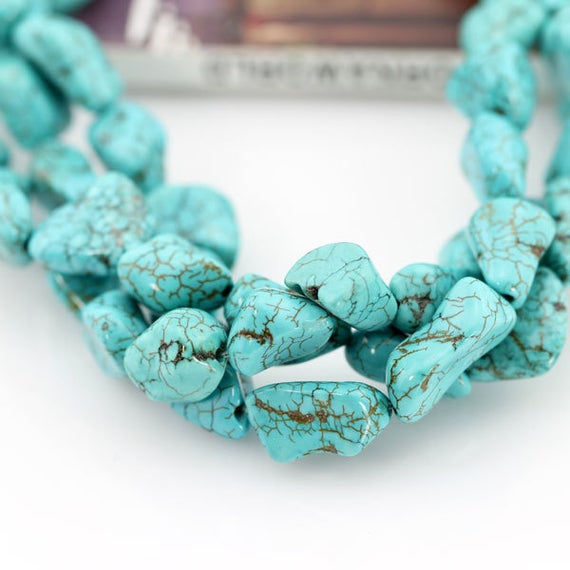 10x15mm Turquoise Nugget Beads, Blue Turquoise Beads, Gemstone Beads For Diy Necklace Bracelet, Jewelry Supplies--16 Inches--29 Pcs----bt024