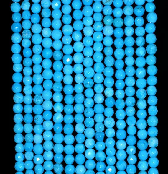 3mm Queen Turquoise Gemstone Blue Faceted  Round 3mm Loose Beads 16 Inch Full Strand (90148186-170-e)