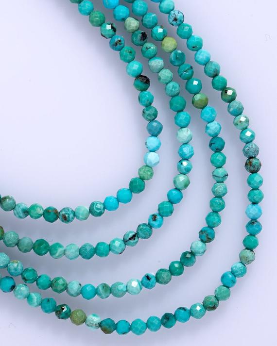 Turquoise Faceted Round Strand 16" Turquoise Line For Jewelry Making 3 Mm Turquoise Beads
