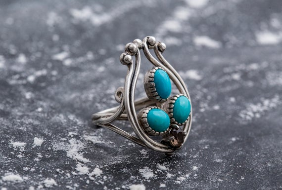 Large Blue Ring, Natural Turquoise, Blue Harp Ring, Unique Silver Ring, December Birthstone Ring, Turquoise Statement Ring, Adina Stone