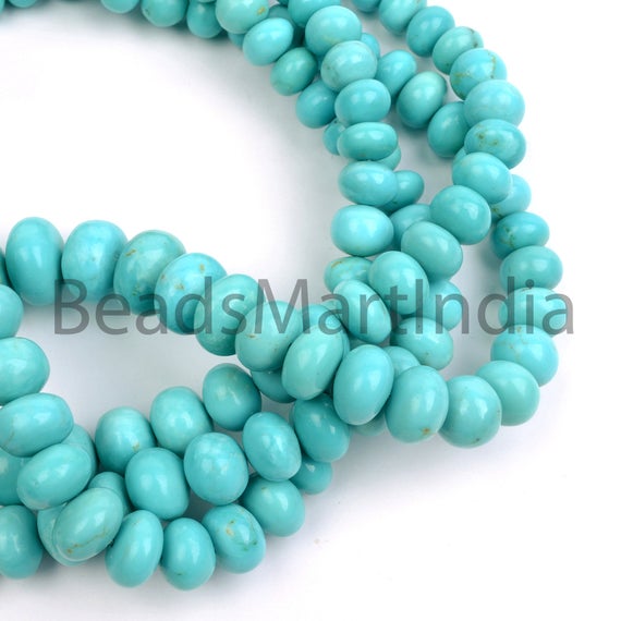 6-13mm Turquoise Plain Smooth Rondelle Gemstone Beads, Turquoise Rondelle Shape Beads, Natural Turquoise Plain Beads, Turquoise Smooth Beads
