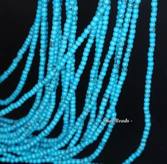 2mm Queen Blue Turquoise Gemstone Blue Round 2mm Loose Beads 16 Inch Full Strand (90113618-107-t1)