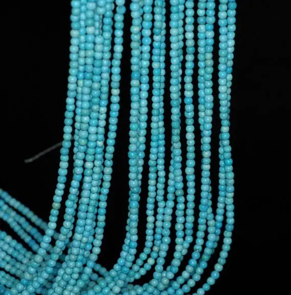 2mm Queen Turquoise Gemstone Blue Round Loose Beads 16 Inch Full Strand (90113979-107-t1)