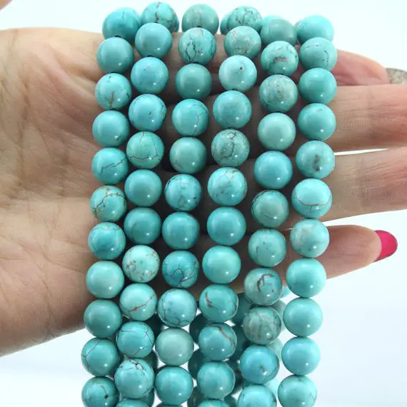 Good Quality Round Turquoise Beads, Smooth Natural Stone Beads,crazy Style Turquoise Beads,gemstone For Diy Jewery Making--15inches--stn0081