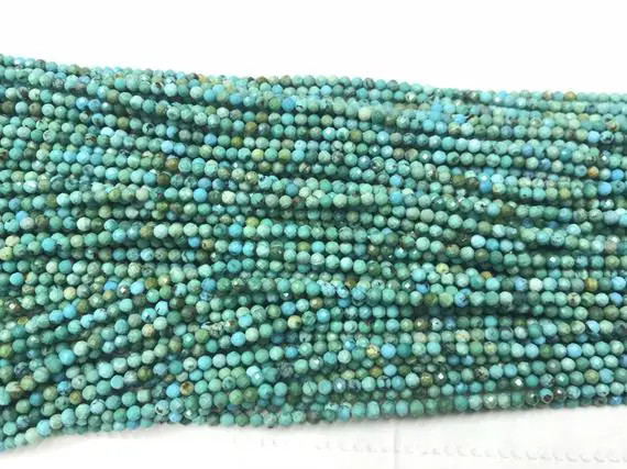 Natural Faceted Turquoise 2mm / 3mm Round Cut Blue Genuine Loose Grade A Beads 15 Inch Jewelry Supply Bracelet Necklace Material Wholesale
