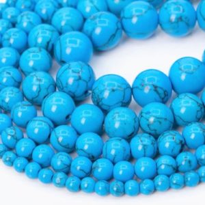 Queen Blue Magnesite Turquoise Beads Round Stone Loose Beads 4MM 6MM 8MM 10MM 12MM Bulk Lot Options | Natural genuine round Turquoise beads for beading and jewelry making.  #jewelry #beads #beadedjewelry #diyjewelry #jewelrymaking #beadstore #beading #affiliate #ad
