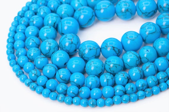Queen Blue Magnesite Turquoise Beads Round Stone Loose Beads 4mm 6mm 8mm 10mm 12mm Bulk Lot Options