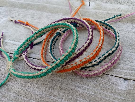 Two Color Hemp Bracelet, Adjustable Hippie Jewelry, Festival Boho Summer
