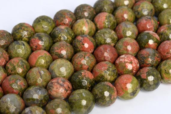 Genuine Natural Green & Pink Unakite Loose Beads Micro Faceted Round Shape 7-8mm 12mm