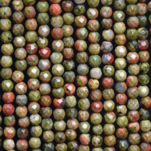 Shop Unakite Faceted Beads! Genuine Natural Lotus Pond Unakite Loose Beads Faceted Round Shape 4mm | Natural genuine faceted Unakite beads for beading and jewelry making.  #jewelry #beads #beadedjewelry #diyjewelry #jewelrymaking #beadstore #beading #affiliate #ad