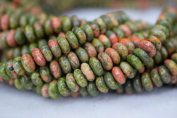 15.5" 8x5mm Natural Unakite Rondelle Beads, Natural Unakite Disc Beads, Unakite Roundel Beads 8x4mm, Green Red Stone Roundel Beads Yglf