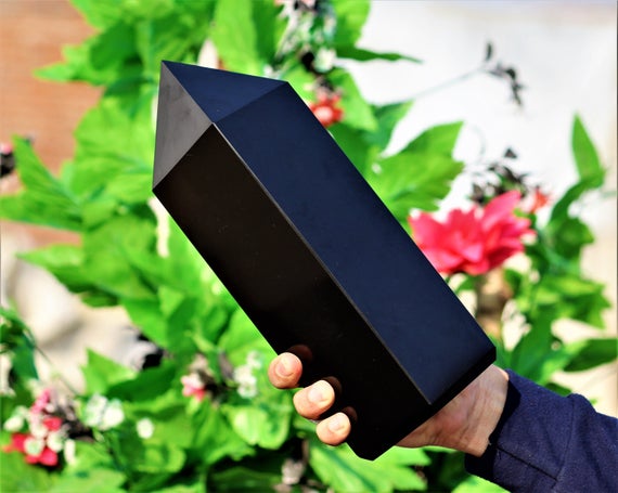 Very Large And Fat 4 Sided 250mm 25cm Natural Black Tourmaline Stone Crystals Meditation Metaphysical Healing Obelisk Tower