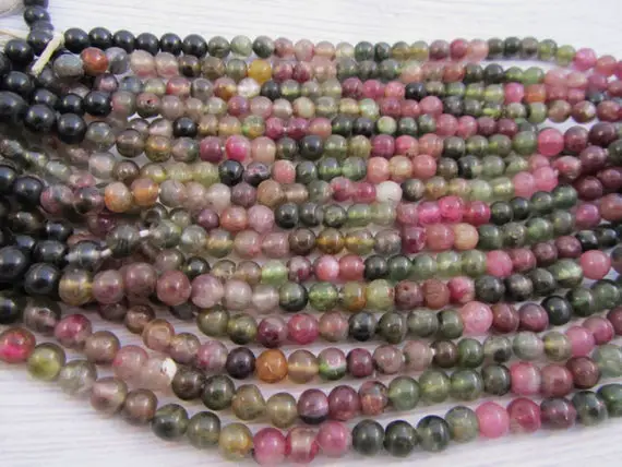 Watermelon Tourmaline, Multi Color Tourmaline, Smooth Round Beads, Full Hole, Natural Tourmaline, High Quality, Size 5.00mm, 1 Strand