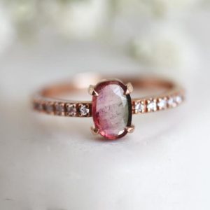 Shop Watermelon Tourmaline Rings! Watermelon Tourmaline Ring, Tourmaline Diamond Ring Ready To Ship | Natural genuine Watermelon Tourmaline rings, simple unique handcrafted gemstone rings. #rings #jewelry #shopping #gift #handmade #fashion #style #affiliate #ad