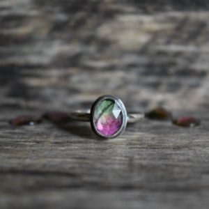 Watermelon Tourmaline Ring, Sterling Silver, Natural Tourmaline, Made to Order with Your Choice of Stone, Rustic Engagement Ring | Natural genuine Watermelon Tourmaline rings, simple unique alternative gemstone engagement rings. #rings #jewelry #bridal #wedding #jewelryaccessories #engagementrings #weddingideas #affiliate #ad
