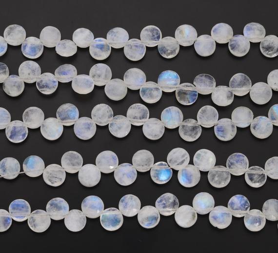 White Rainbow Moonstone Faceted Gemstone Coin Shape Beads Top Drill (sd), Aaa Quality Rainbow Moonstone 6mm 8 Inch Strand