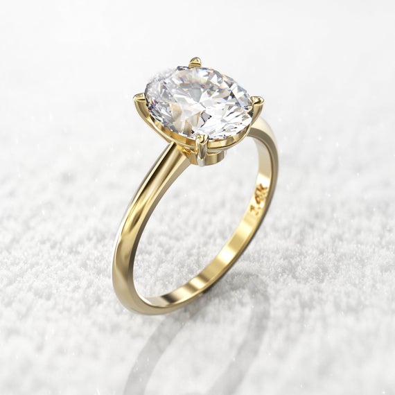 3 Carat Celebrity Oval White Sapphire Engagement Ring, Oval 8 X10mm, 14k Gold Ring Solitaire Ring