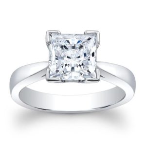 Women's 14kt white gold Princess Cut 2 carat White Sapphire engagement ring solitaire | Natural genuine Gemstone rings, simple unique alternative gemstone engagement rings. #rings #jewelry #bridal #wedding #jewelryaccessories #engagementrings #weddingideas #affiliate #ad
