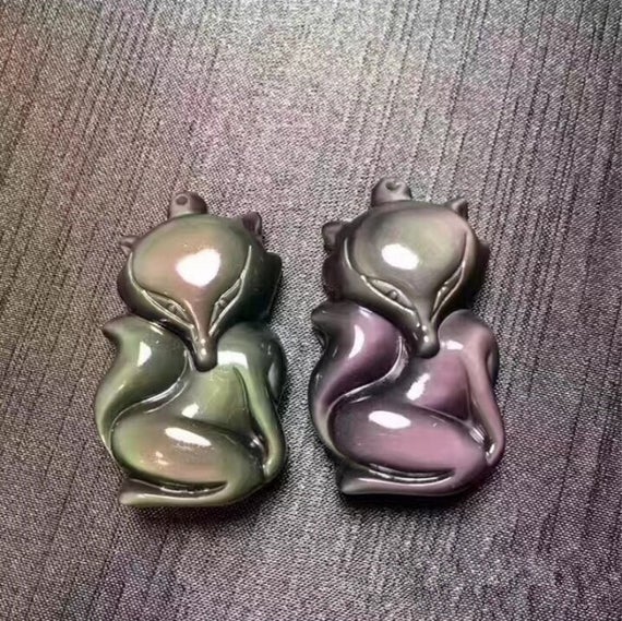 45mm Natural Carved Rainbow Obsidian Charming Sexy Fox Pendant Bead
