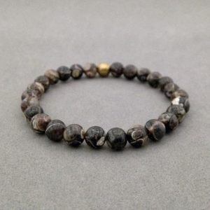 Shop Earth Stone Bracelets! Turritella Agate Stretch Bead Bracelet with Brass Accent Bead for Earth Witches Magic, Grounding Gaia Energy, Ancestral Wisdom, Metaphysical | Natural genuine Mookaite Jasper bracelets. Buy crystal jewelry, handmade handcrafted artisan jewelry for women.  Unique handmade gift ideas. #jewelry #beadedbracelets #beadedjewelry #gift #shopping #handmadejewelry #fashion #style #product #bracelets #affiliate #ad