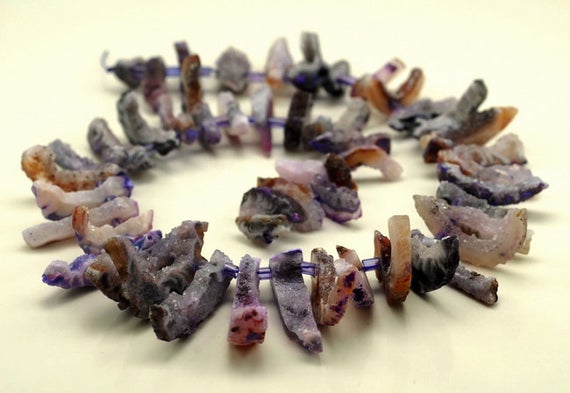 Rough Chalcedony Agate Druzy Gemstone Purple Rough Slice Stick 38x15-15x8mm Loose Beads 15.5" Full Strand (90189071-b47)