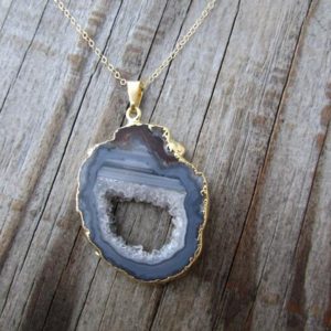 Shop Agate Necklaces! Agate Slice Necklace, slab of agate with gold edges and gold chain, geode slice | Natural genuine Agate necklaces. Buy crystal jewelry, handmade handcrafted artisan jewelry for women.  Unique handmade gift ideas. #jewelry #beadednecklaces #beadedjewelry #gift #shopping #handmadejewelry #fashion #style #product #necklaces #affiliate #ad