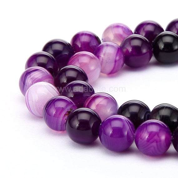 U Pick 1 Strand/15" Aaa Natural Purple Stripe Agate Healing Gemstone Round Beads 4mm 6mm 8mm 10mm For Bracelet Earrings Jewelry Making