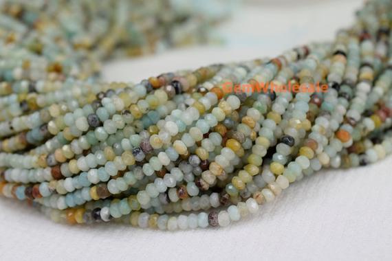 15.5" 2x4mm Natural Amazonite Rondelle Beads, Semi-precious Stone,multi Color Diy Beads, Amazonite Roundel Faceted  Qgco