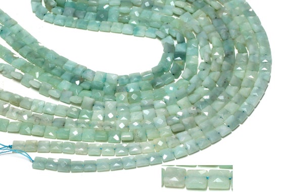 Natural Amazonite,faceted Square Beads,square Beads,gemstone Beads,faceted Beads,loose Beads,loose Gemstones - 16" Full Strand