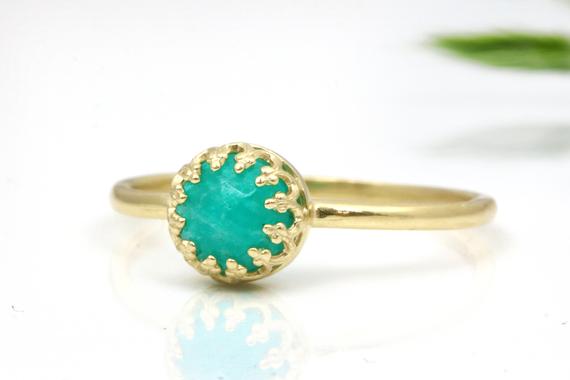 Gold Amazonite Solitaire Ring · Gold Victorian Ring · 18k Gemstone Ring · Sky Blue Stone Ring · Tiny Gemstone Crown Ring · 24k Stack Rings