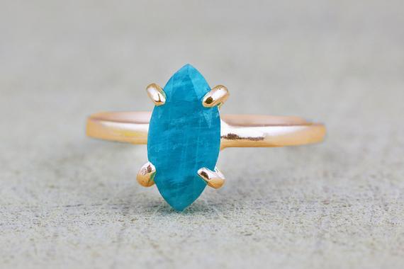 18k Gemstone Ring · Rose Gold Amazonite Ring · Handmade Bridal Ring · Marquise Cut Stone Ring · Promise Ring · Cocktail Ring