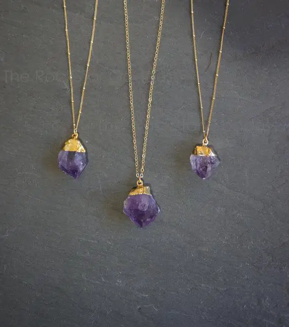 Amethyst Gemstone Necklace, Raw Amethyst Crystal, Gold Amethyst Necklace, Raw Amethyst Pendant, Amethyst Jewelry, February Birthstone