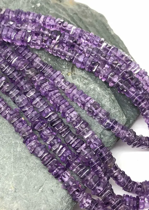 Brazilian Amethyst Rondelle Handcut Square Heishi Beads 4-5 Mm Approx / Purple Gemstone Beads/ 100% Natural Amethyst