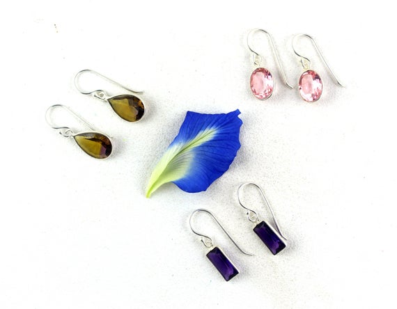 1 Pair Purple Amethyst,ametrine Hydro Earrings,sterling Silver Earrings,faceted Hydro,gift For Women Earring,dangle Earring,sale