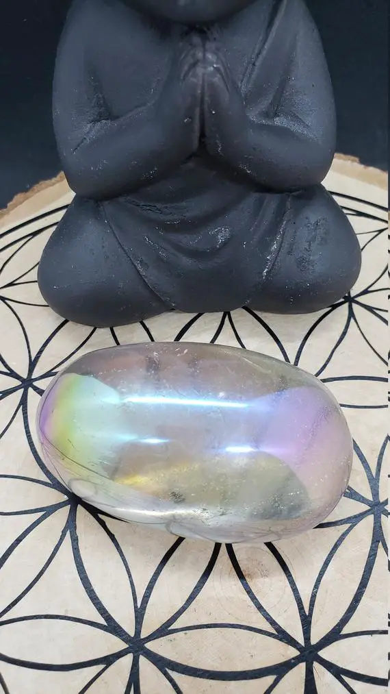 Angel Aura Quartz - Crystal Palmstone - Reiki Charged - Opal Aura Quartz - Rainbow Aura - Meditation Palmstone - Boosts Intuition #1