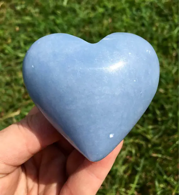 Angelite Heart Stone (anhydrite) From Peru - Angelite Stone Heart - Angelite Crystal Heart - Anhydrite Heart Crystal - Polished Angelite