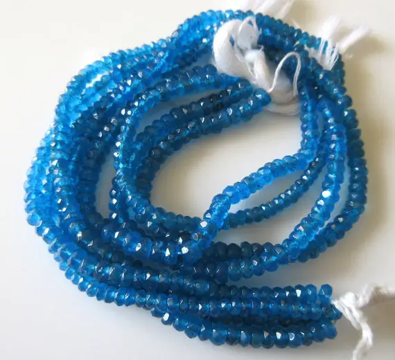 Blue Apatite Faceted Rondelles Beads, 5mm Natural Aaa Apatite Beads, Sold As 6.5 Inch Half Strand/13.5 Inch Strand/5 Strands, Sku-2638