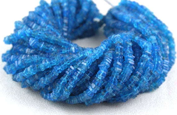 Good Quality 16" Long Natural Neon Apatite Heishi Beads,smooth Square Beads,apatite Jewelry Beads, 3.5 Mm Gemstone Beads,wholesale Price