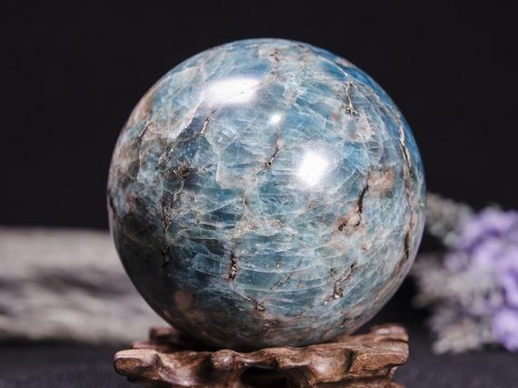 Large Blue Apatite Sphere Decoration/blue Apatite Mineral Specimens/apatite Gemstone/crystal Grid/raw Blue Apatite Crystal Ball-76 Mm 791 G