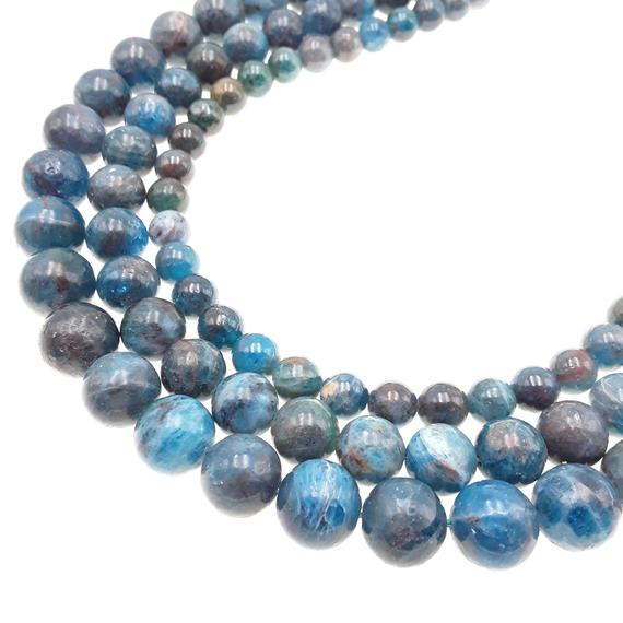 Natural Blue Apatite Smooth Round Beads 6mm 8mm 10mm 12mm 15.5" Strand
