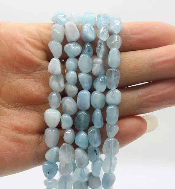 6-8mmx7-10mm Nugget Natural Aquamarine Beads, Blue Chip Aquamarine Gemstone Beads, Loose Pebble Beads, Jewlry Making Beads--15.5--nst1220-5