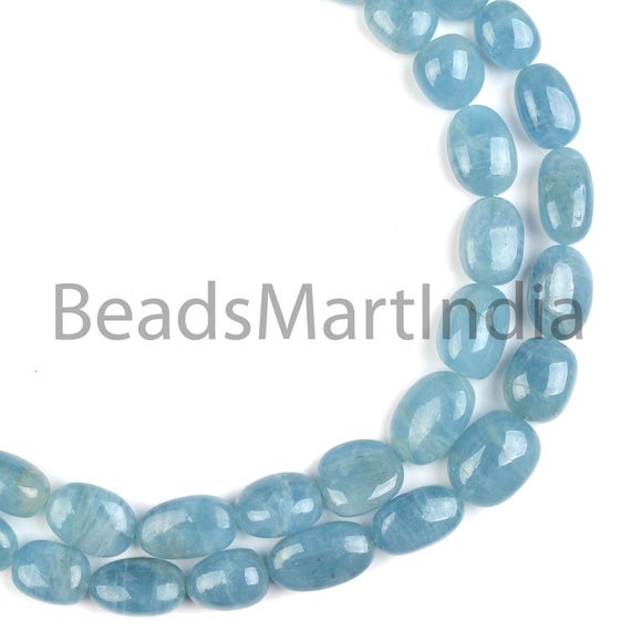 Aquamarine Plain Nugget Necklace 1223cts/2lines, 10x15-14x25 Mm Aquamarine Smooth Nugget, Aquamarine Beads, Aquamarine Necklace Jewelry