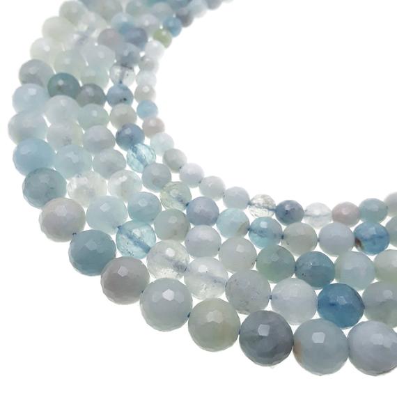 Multi Blue Aquamarine Faceted Round Beads 6mm 7mm 8mm 8.5mm 10mm 15.5" Strand