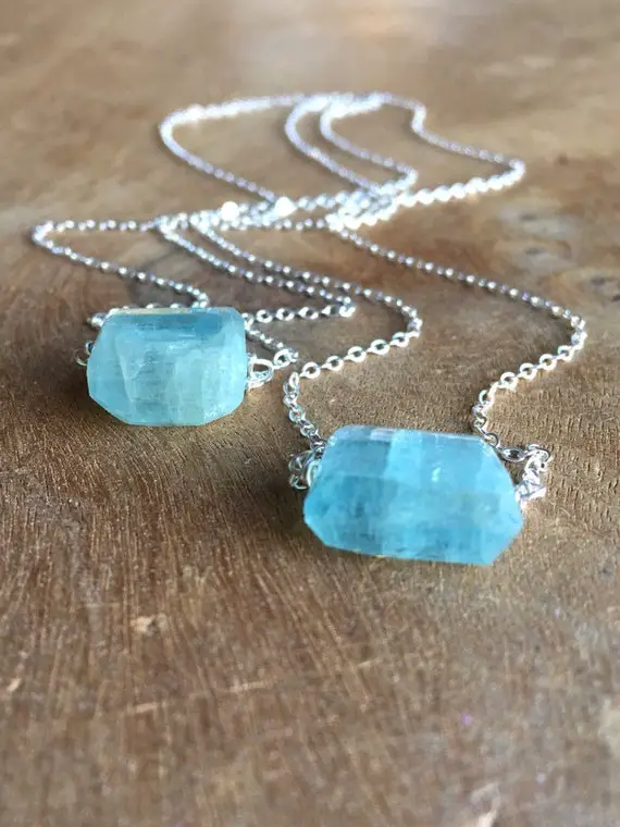 Natural Aquamarine Pendant Necklace, Aquamarine Crystal Necklace, March Birthstone Necklaces For Women